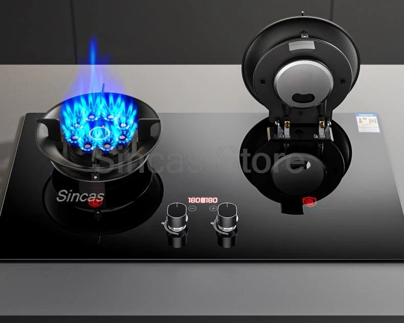 Two-burner Gas Stove Desktop Fierce Fire Kitchen Gas Stove Dual Stove Embedded Nature Gas/LPG Timing Stove Dual-Use Gas Cooker