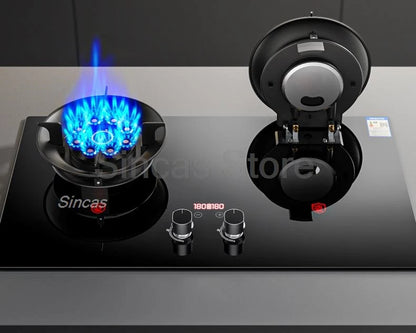 Two-burner Gas Stove Desktop Fierce Fire Kitchen Gas Stove Dual Stove Embedded Nature Gas/LPG Timing Stove Dual-Use Gas Cooker