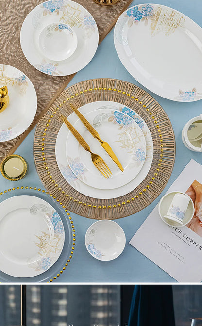 Bone china food utensils marble dinner set luxury dinnerware kitchen bowl plates dinner sets table set ceramic vintage