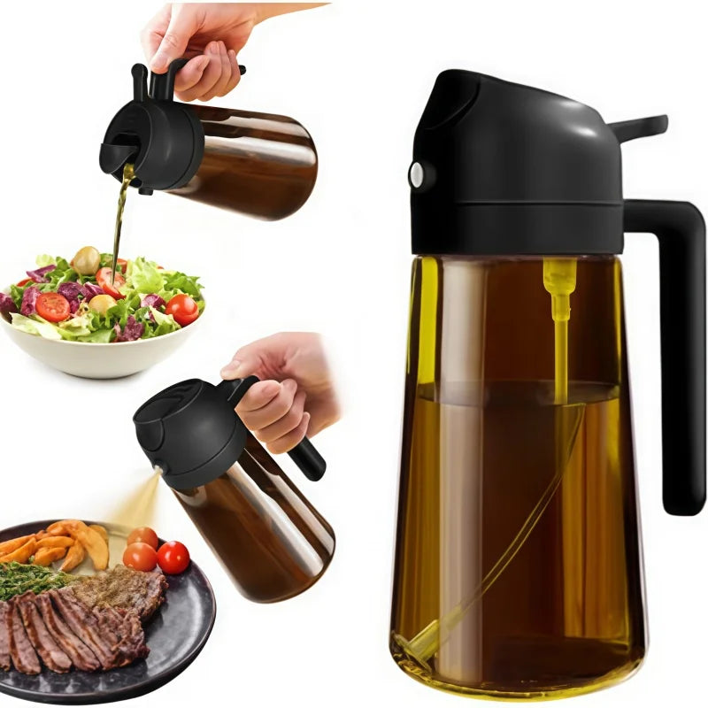 Oil Spray 470ml-2-in-1 Kitchen Oil Spray, Air Fryer, Salad, Vinegar and Kitchen Accessories Dispenser-Black