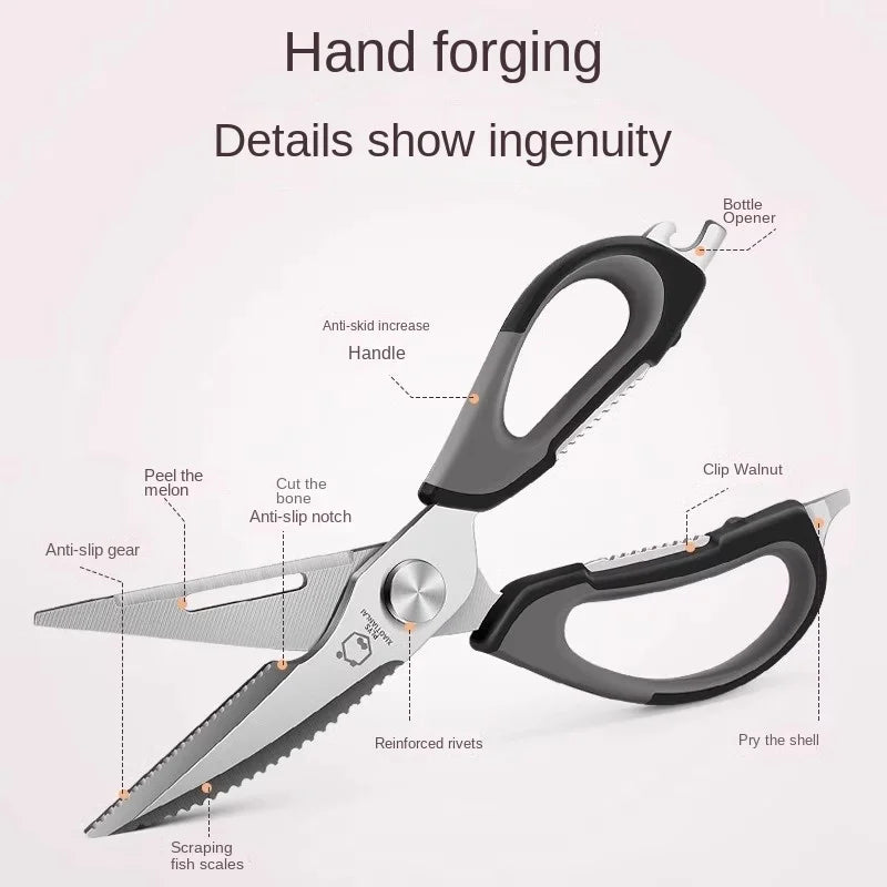 All-Powerful Kitchen Scissors 5-in-1 Multi-Tool: Cuts Bones Opens Bottles Cracks Nuts Stainless Steel Heavy Duty Shears for Home