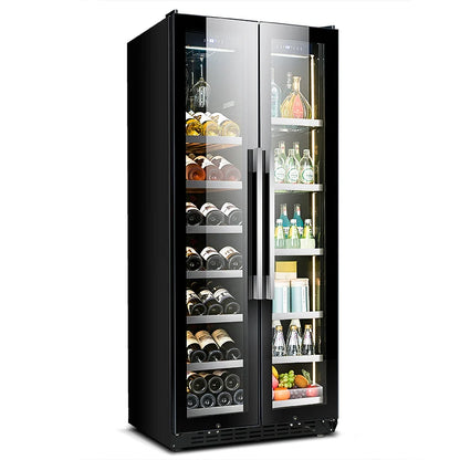 Home Kitchen Wine and Beverage Refrigerator Double Door Cooler Dual Zone Temperature 16 Shelves