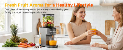 AFBEST 5.8" Extra-Large Chute 2-in-1 Cold Press Juicer – Whole Fruit & Vegetable Masticating Extractor with 100oz Capacity, Nut Milk Function, Easy-Clean Design, Premium Gray