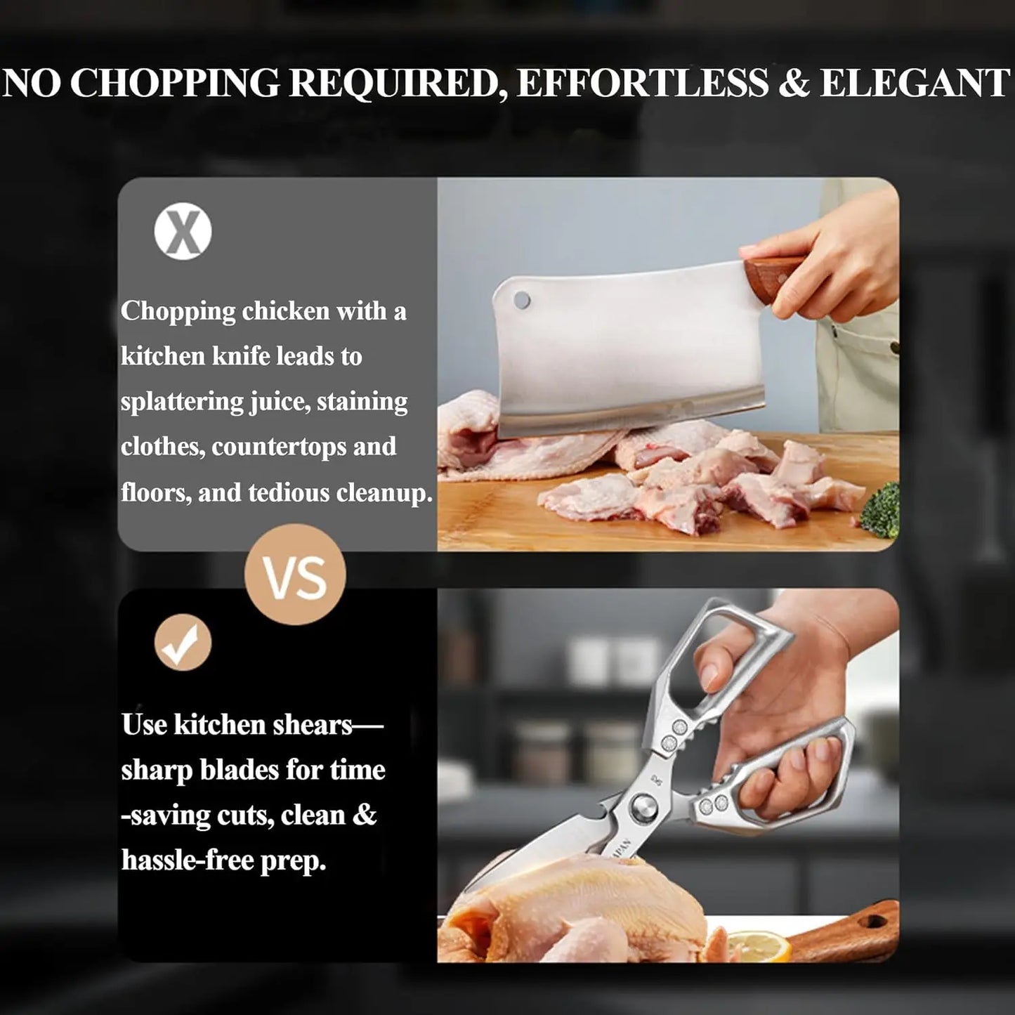 Heavy Duty Sharp Kitchen Scissors, Dishwasher Safe, Cooking Shears for Meat, Chicken, Fish, Poultry, Herb, Bread (Silver)