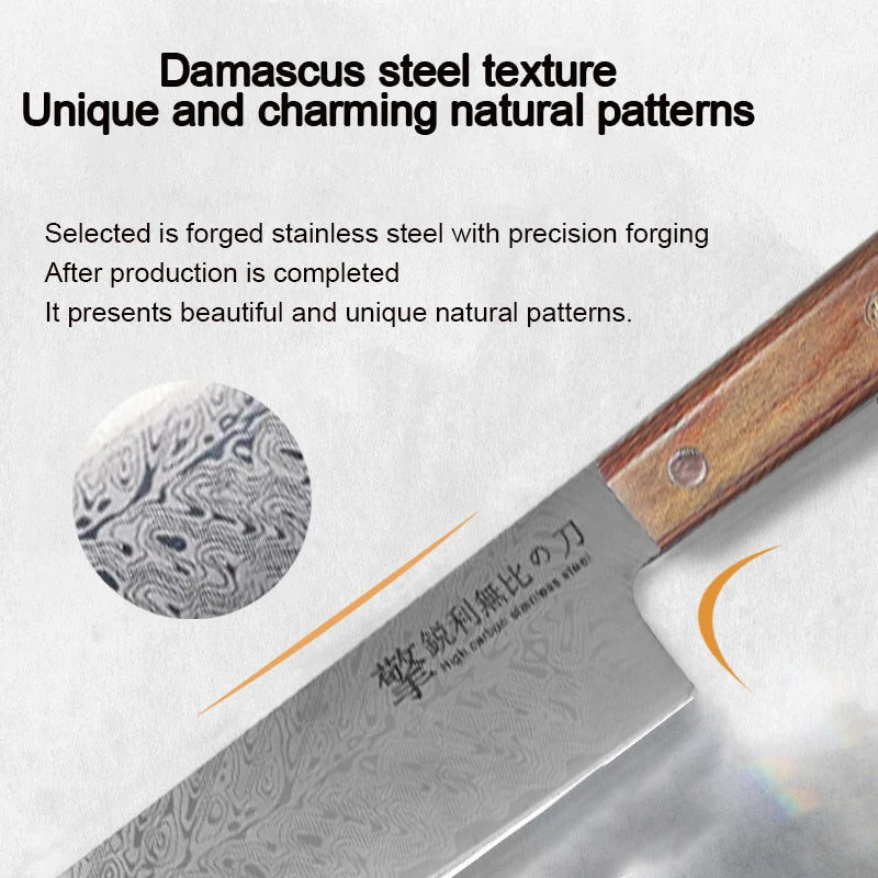 2026 New Damascus Pattern Japanese Kitchen Knife - High Hardness, Sharp Main Chef Knife for Cooks - Wooden Handle Kitchen Knife