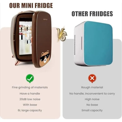 Mini Skincare Fridge 6L Ultra-Quiet Beauty Fridge for Cosmetics and Drinks 6°C Cooling + 20dB Silent Adjustable Shelves and Por