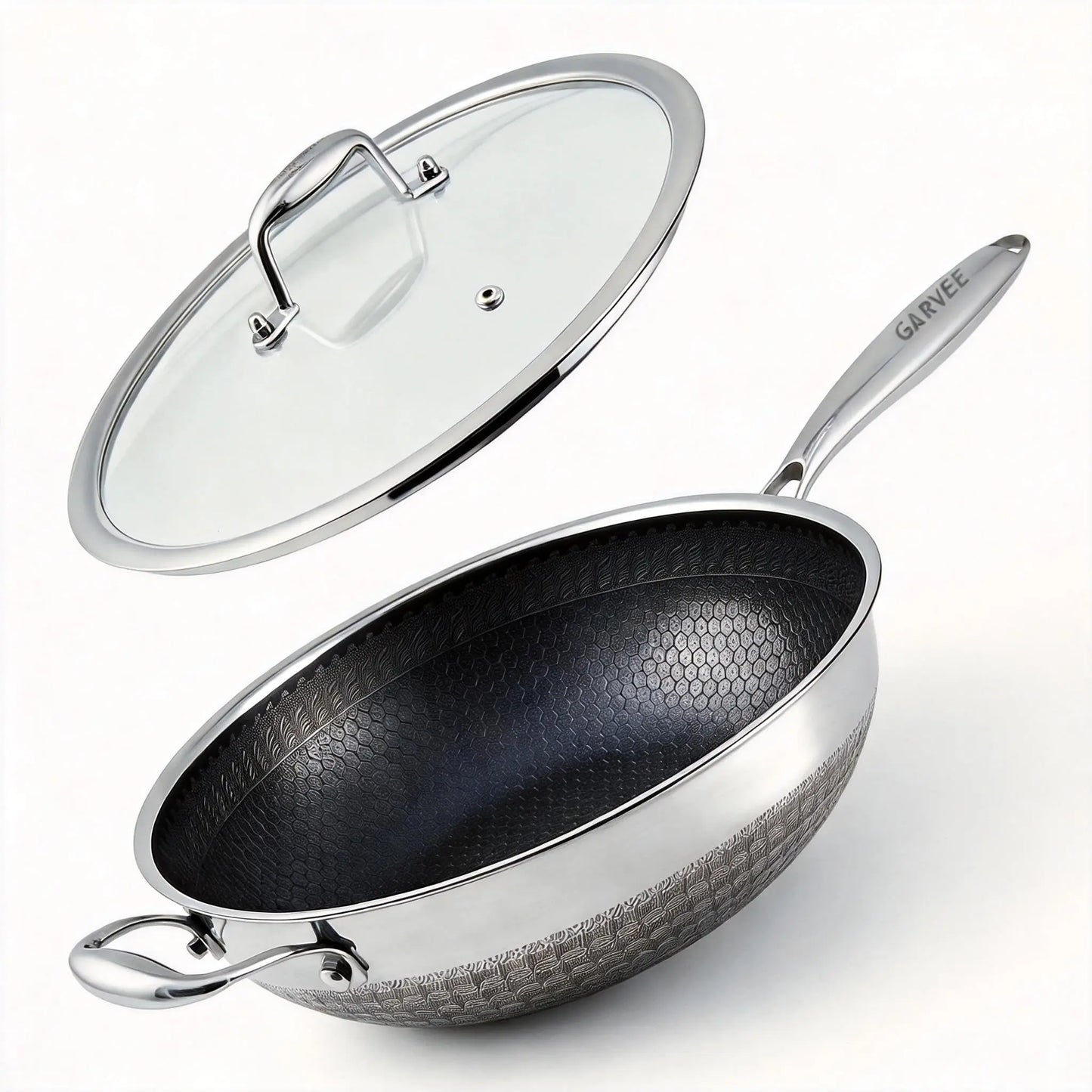 12 Inch Stainless Steel Wok Pan,4L Fry Pans Nonstick with Snowclad Technology,Induction Cooking Pan with Lid Free Cookware