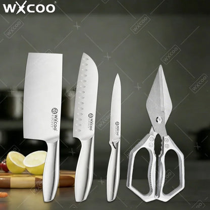 WXCOO Professional Scissor Set Stainless Steel Kitchen Knives BBQ Meat Cutting Japanese Santoku Knife Kitchen Supplies