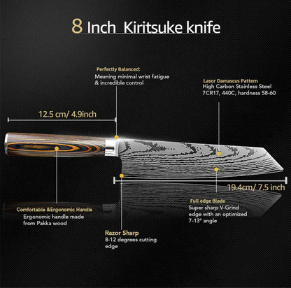 Kitchen Knife Set Professional Chef Knife 7CR17 Germany Stainless Steel Damascus Laser Meat Cleaver Slicing Santoku Cutter Tools