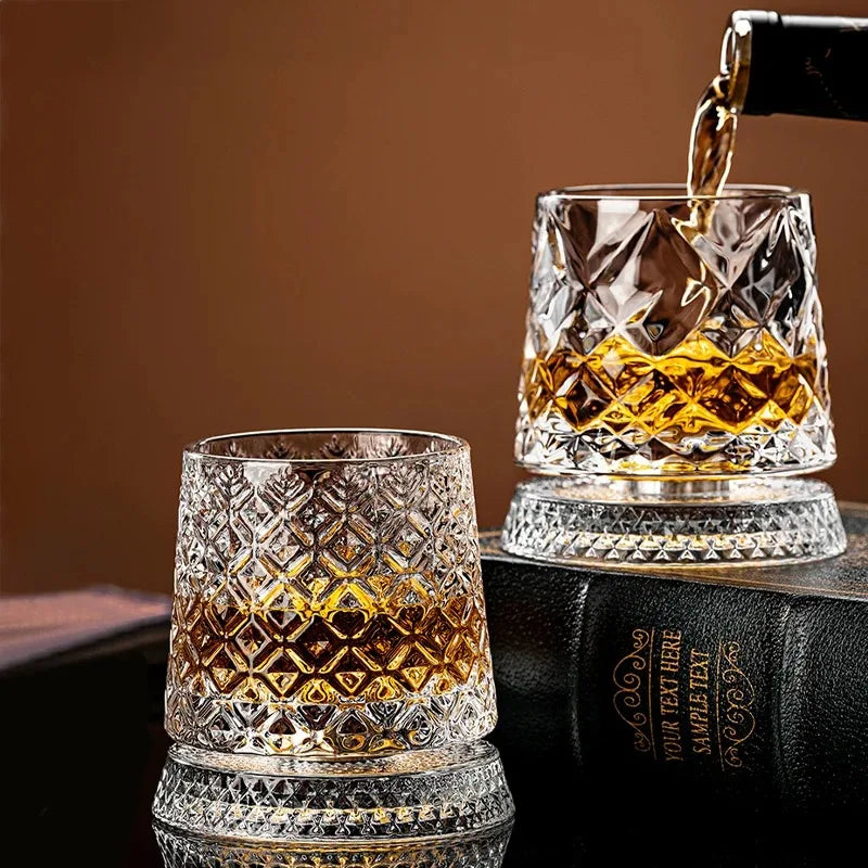 280ml Rotating Whiskey Glass Crystal Rum Glass Cocktail Party Drinking Gift Creative Crystal Premium Beer Glass