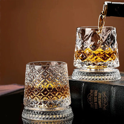280ml Rotating Whiskey Glass Crystal Rum Glass Cocktail Party Drinking Gift Creative Crystal Premium Beer Glass