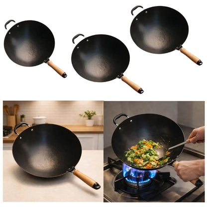 Iron Non Stick Wok Pan Handmade Frying Pan Universal Cookware Pot for Induction Cooker and Gas Stove Kitchen Use