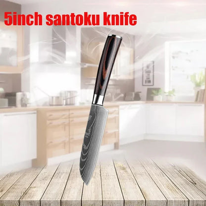 WXCOO 1~3 Pcs Knife Kitchen Utility Damascus Laser Santoku Japanese Chef Cleaver Slicing Wooden Handle Kitchen Accessories