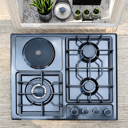 4 Burner Gas Stove, Stainless Steel, Tabletop and Built-in, Natural Gas and LPG, Multifunctional Cooktop