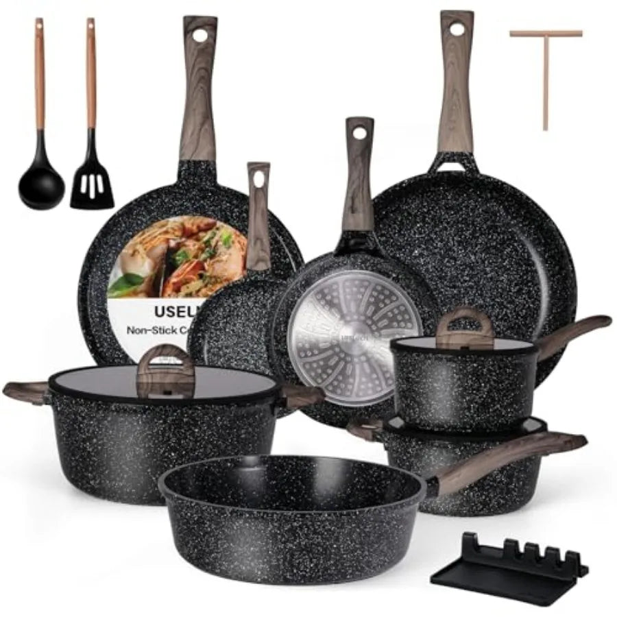 Ceramic Cookware Set 22 Pcs Nonstick Pots and Pans Set Non Stick Kitchen Cooking Sets 8"Frying Pans with Lid, Granite Non-Toxic