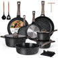 Ceramic Cookware Set 22 Pcs Nonstick Pots and Pans Set Non Stick Kitchen Cooking Sets 8"Frying Pans with Lid, Granite Non-Toxic