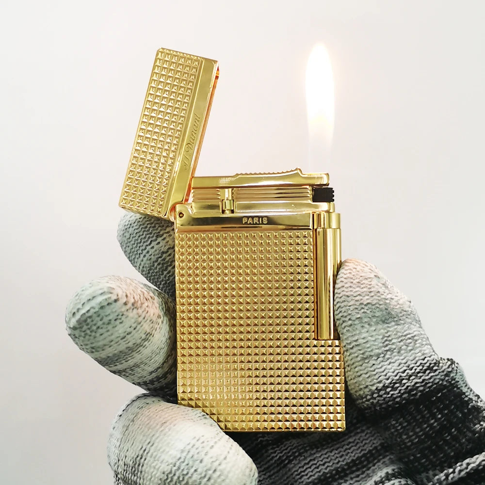JT.Dunant Lighter Ding Sound Brass Metal Refillable Butane Cigar Cigarette Lighters Fuel Men Smoking Accessory