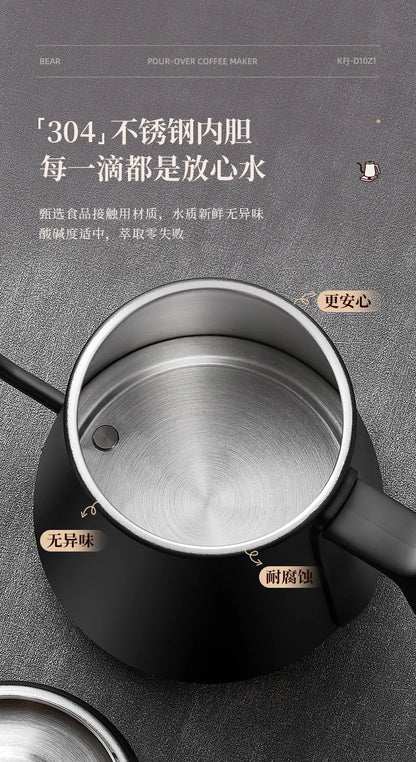 Bear Gooseneck Kettle Stainless Steel Household Electric Kettle Hand Brewed Coffee Kettle Fine Spout Teapot