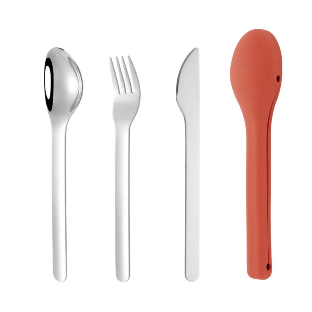3pcs/set With Silicone Case Travel Cutlery Set Rust-proof Reusable Flatware Set 304 Stainless Steel Mirror Polished