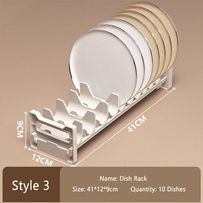 HeMu Adjustable Dish Rack, Expandable Plate Organizer for Kitchen Cabinet, Suitable for 6-9 Inch Bowls/Plates Kitchen Organizer