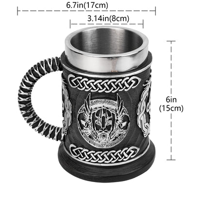 Norse Mythology Odin Thor Mug Tankard 304 Stainless Steel Resin 3D Retro Beer Stein Birthday God of War Lover Gift 600ml 20 oz