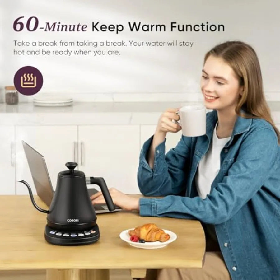 Electric Gooseneck Kettle with 5 Temperature Control Presets, Pour Over Kettle for Coffee and Tea, Hot Water Boiler, 100% Stain