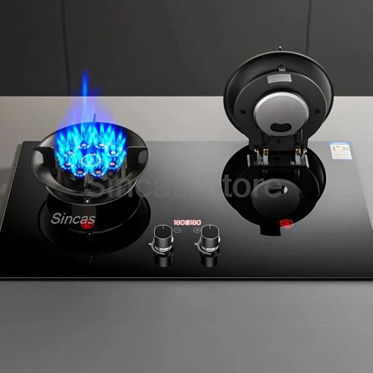 Two-burner Gas Stove Desktop Fierce Fire Kitchen Gas Stove Dual Stove Embedded Nature Gas/LPG Timing Stove Dual-Use Gas Cooker