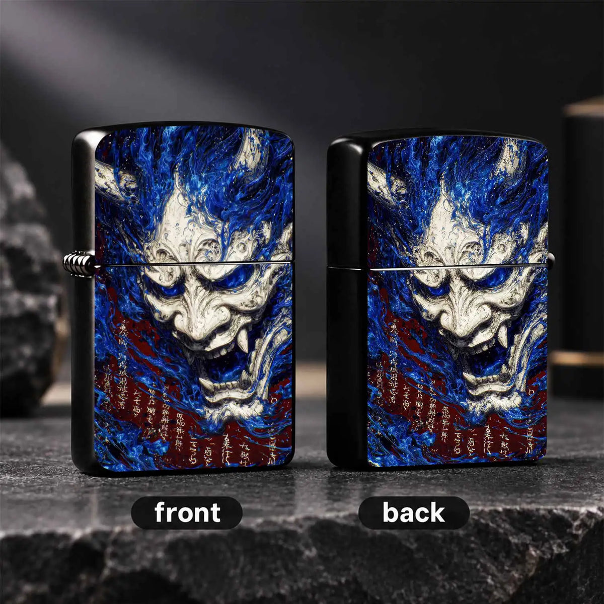 Creative Hannya Pattern Lighter, Stylish Blue Flame Oni Mask Art Desktop Ornament, Portable Cool Accessory For Daily Use, Unique Oriental Aesthetic Decor, Exquisite Gift For And Friends In Any Scene Interesting And Humorous L