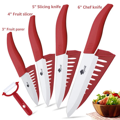 Ceramic Knives Set Kitchen knives 3 4 5 6 inch Chef knife +peeler with holder white zirconia blade Multi-color Handle