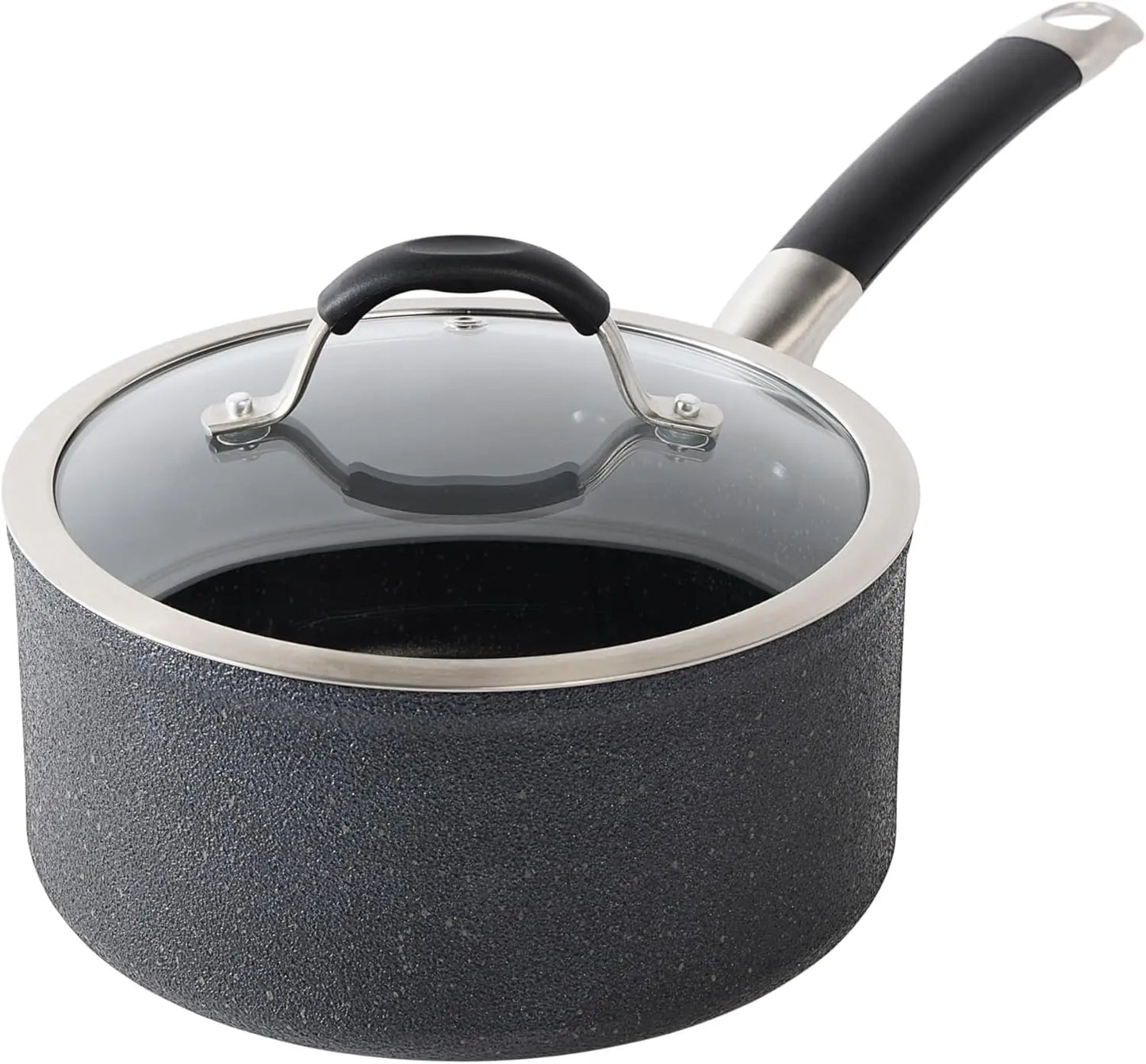 3 Qt Nonstick Saucepan with Lid, Oven Safe to 400°F, Dishwasher Safe, Black