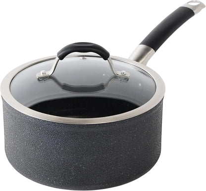 3 Qt Nonstick Saucepan with Lid, Oven Safe to 400°F, Dishwasher Safe, Black