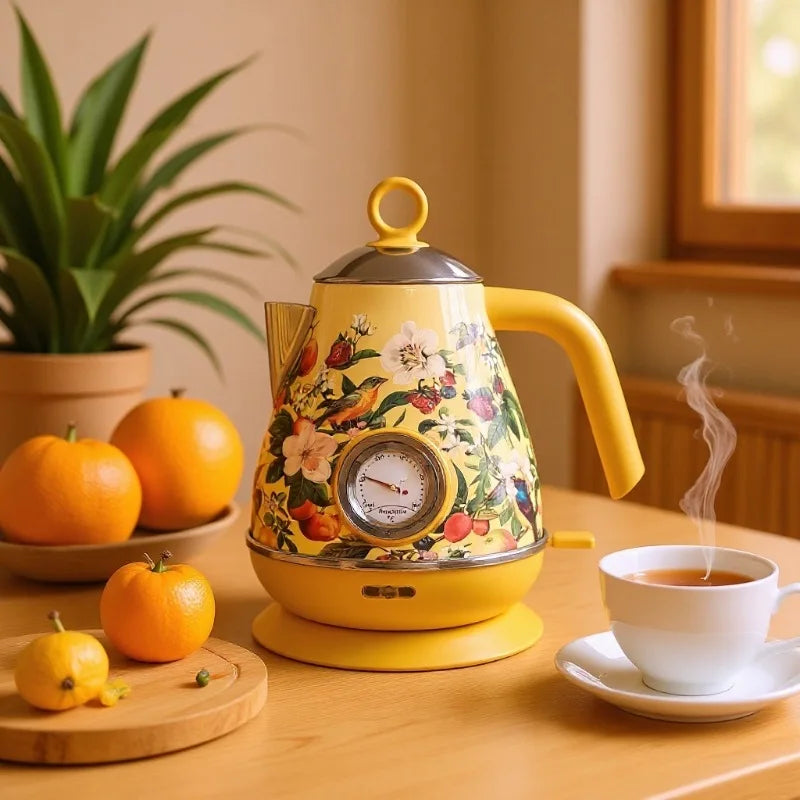 1850W Retro Printed Paint Electric Kettle With Temperature Display 304 Stainless Steel Boiling kettle Teapot Auto Power Off 1.7L