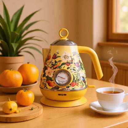 1850W Retro Printed Paint Electric Kettle With Temperature Display 304 Stainless Steel Boiling kettle Teapot Auto Power Off 1.7L