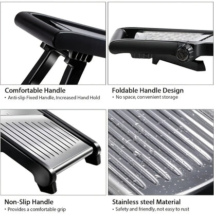 Stainless Steel Mandoline Slicer with 5 Blades & Holder - Safe Hand Guard Food Chopper for Vegetable Fruit, Easy Clean