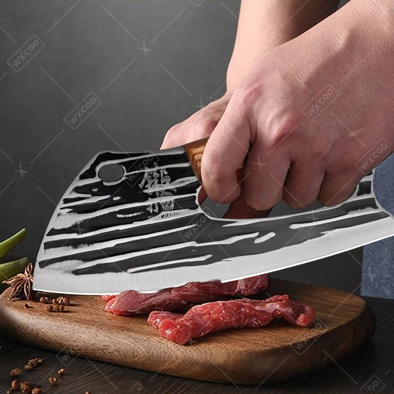 WXCOO Handmade Forged Knife Butcher Cleaver Knife Meat Cutting Japanese Kitchen Pork Bone Shaving Knives Boning Knife