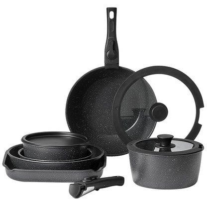 SucceBuy 17 Pcs Nonstick Cookware Set Granite Pots and Pans Set Induction Cookwares Kitchen Cooking Set w/Frying Sauce Saute Pan