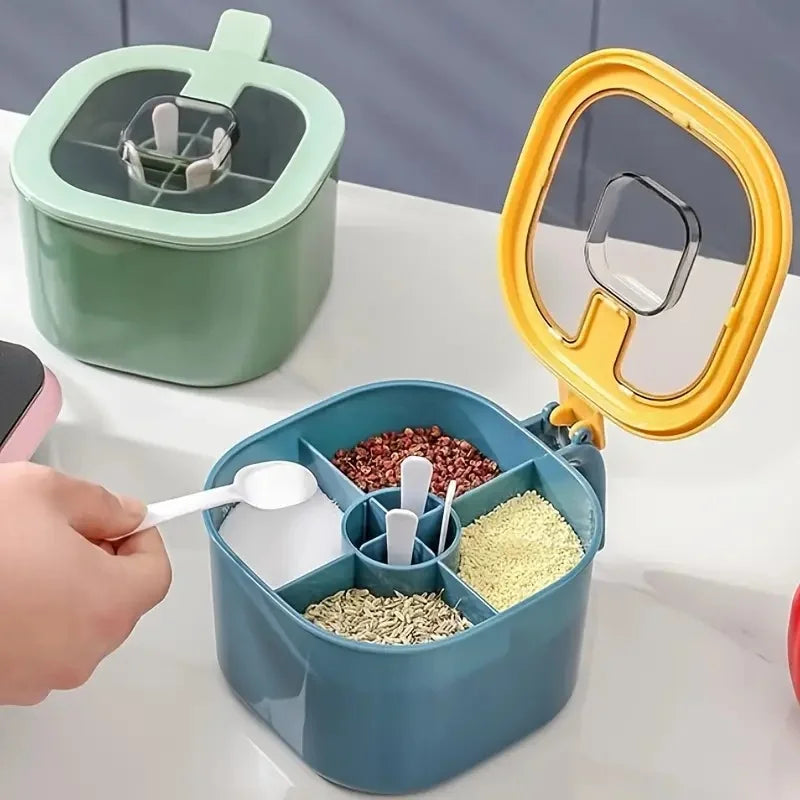 A 4-In-1 Large Capacity Seasoning Box with a Lid And Spoons Comes with Four Spoons for in The Home Kitchen for Salt Containers