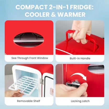 Portable Mini Fridge, 4 Liter 6 Can Cooler and Warmer Compact Refrigerators, with Observation Window, 100% Freon-Free and Eco F