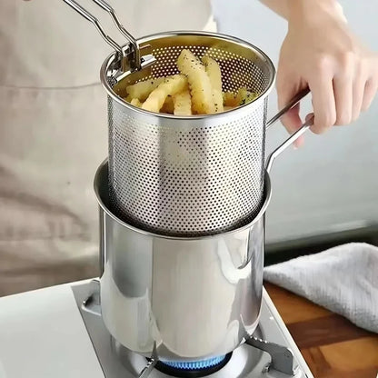 Stainless Steel Deep Frying Pot with Strainer Kitchen Tempura Fryer Pan for Fried Chicken French Fries Cooking Tools Home Use