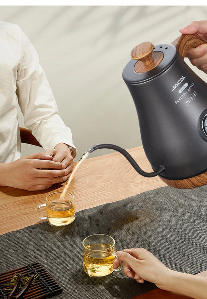1.0L Electric Kettle Retro Gooseneck Hand Brewed Coffee Pot Slender Mouth Teapot Stainless Steel Liner Kettle with thermometer
