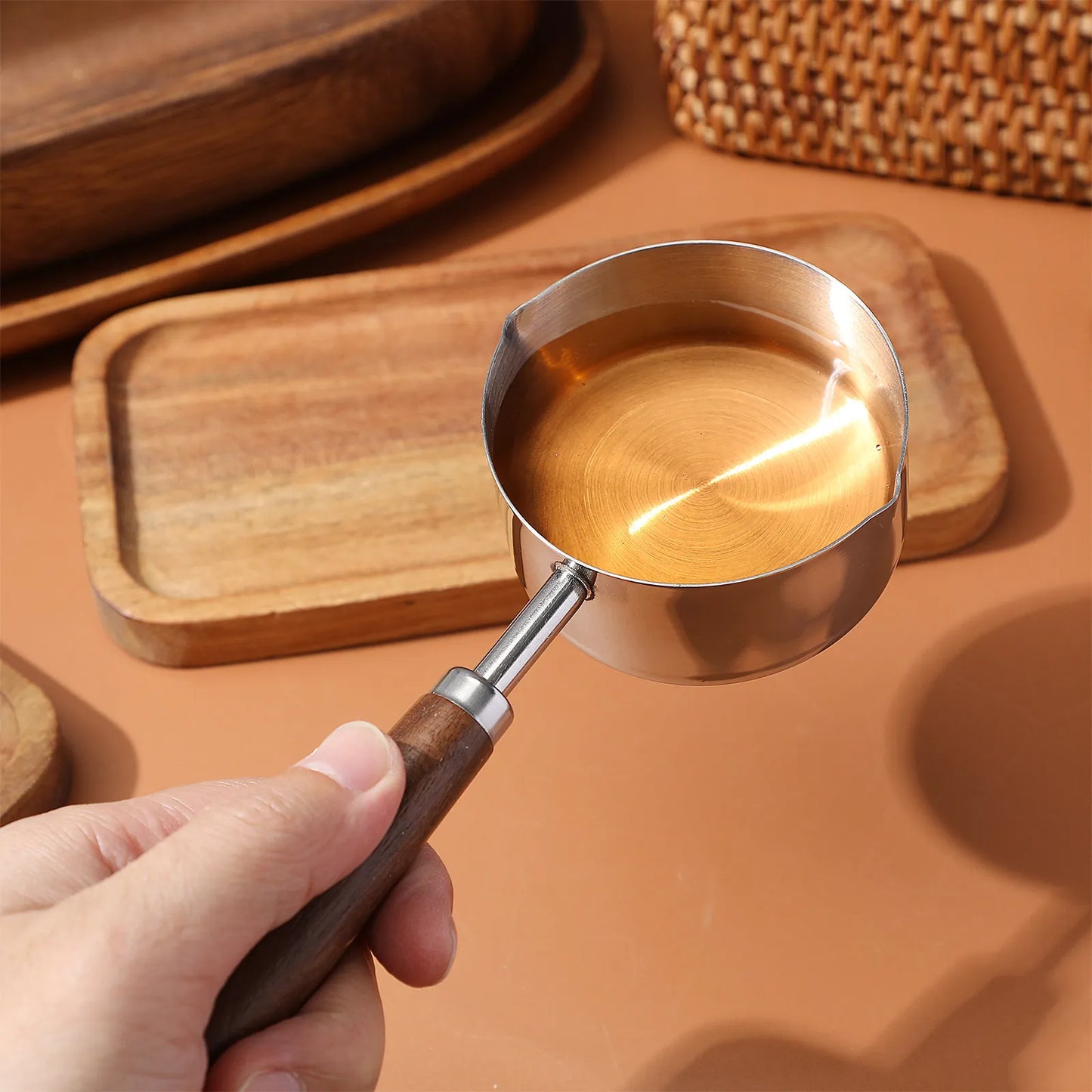 Small Sauce Pan Stainless Steel Oil Boil Container with Handle Ergonomic Pour Spout Cooking Pot Kitchen Saucepan Reusable