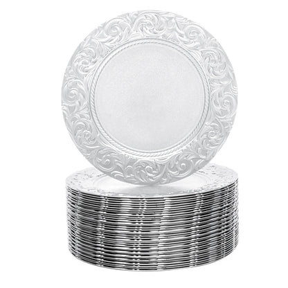 100 Pcs Silver Round Charger Plates Set, Reusable Serving Plates Disposable Platters for Wedding Party Banquets Picnics