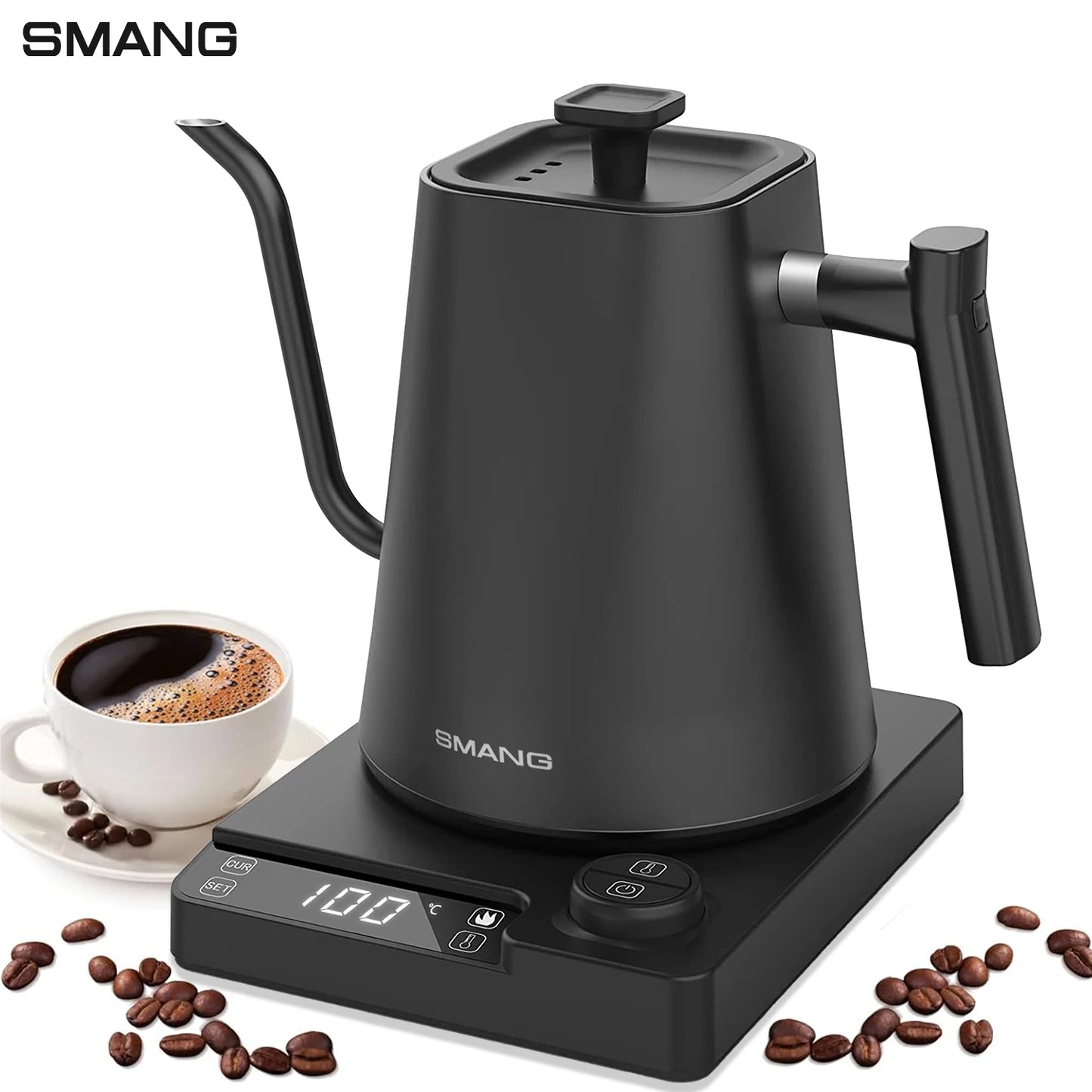 SMANG 1200W Gooseneck Electric Kettle 1L Temperature Control Coffee Kettle Pour Over Coffee Kettle Rapid Heating Kettle