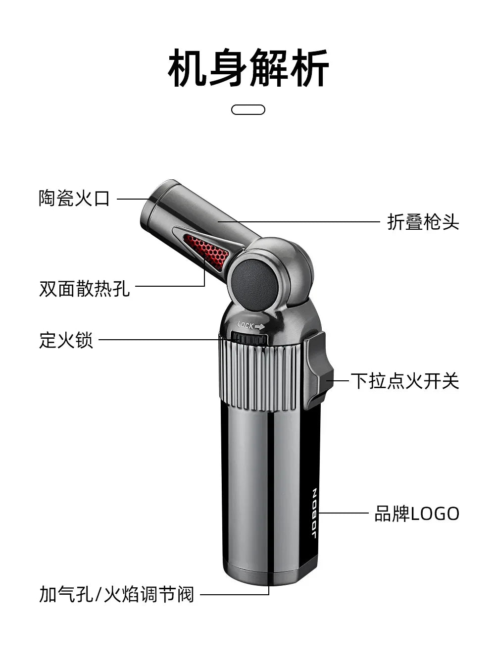 JOBON Folding High Power Spray Gun Windproof Jet Blue Flame Butane Gas Torch Lighter Safety Lock Switch Portable Cigar Lighters