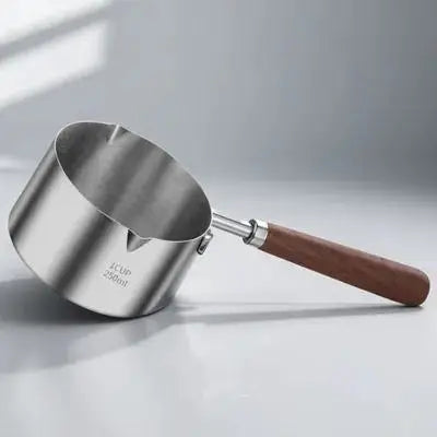 250Ml Stainless Steel Sauce Pan with Wood Handle Melting Bowl for Butter Chocolate Milk Oil Pour Spout Ergonomic Anti Scald