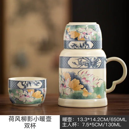 650ml Lotus Pond Moonlight Ceramic Water Jug Heat Insulation Water Kettle Carafe Hot and Cold Water Pitcher Teaware Accessories