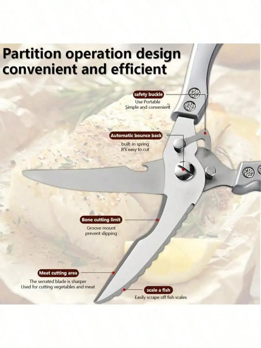 1Unit Anti-Slip Grip Kitchen Scissors, Cutting Meat Turkey Fish Vegetable Stainless Steel Scissors, Slip-Resistant Kitchen Tool