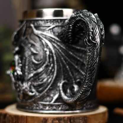 Retro Dragon Resin Hand Painted Stainless Steel Beer Mug Coffee Cup Gem Creative Design Tea Cup Bar Decoration Collection Gift