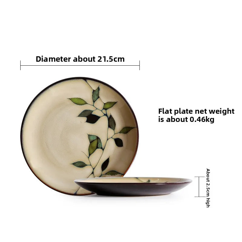 Bamboo Leaf Ceramic Tableware Set Japanese Rice Bowl Large Soup Noodle Bowl Retro Underglaze Hand Painted
