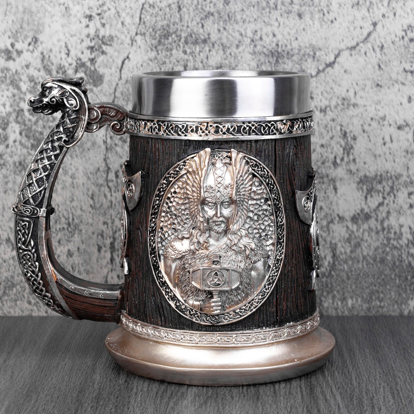 Norse Mythology Odin Thor Mug Tankard 304 Stainless Steel Resin 3D Retro Beer Stein Birthday God of War Lover Gift 600ml 20 oz